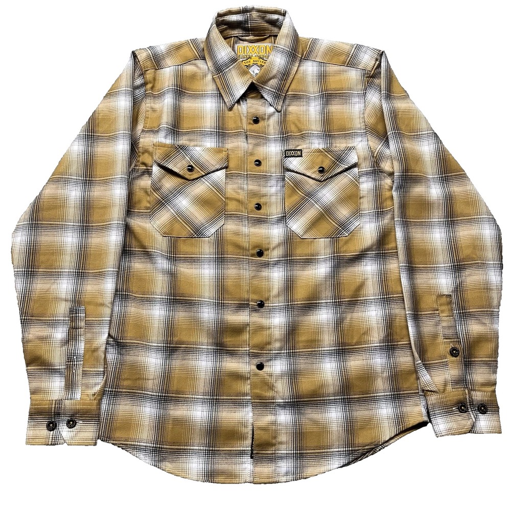 Dixxon Flannel The Sutter Shirt Mens XS Gold Plaid Pearl Snap Long Sleeve NEW